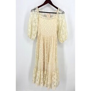JOYFOLIE Mia Joy Lace Maxi‎ Dress Beige Floral Boho Flowy Girls size S NWOT